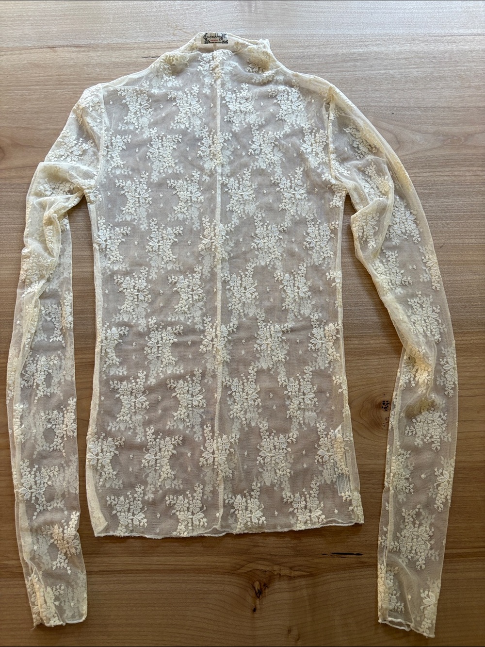Sheer Floral Lace Long-Sleeve Top - Cream - NWOT